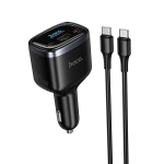 Autolaadija Hoco Z70, USB-A + 2 &times; USB-C, PD QC3.0, 93 W, must koos USB-C&ndash;USB-C-kaabliga