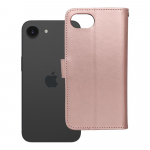 MEZZO Book dėklas telefonui IPHONE 16e (SE 4 2025) - me&scaron;kiukas rožinė auksinė