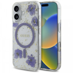 Guess Resin Flowers Glitter MagSafe &uuml;mbris jaoks iPhone 16 - lilla