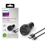 Įkroviklis automobilinis Philips (2xUSB 3.1A) juodas