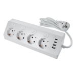 E42 pikendusjuhe, 4 pistikupesa, kuni 3680 W, 2 &times; USB-A, 2 &times; USB-C, 2 m toitekaabel, valge