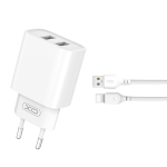 XO seinalaadija CE02C 2x USB 2,1A, valge + USB-C-kaabel