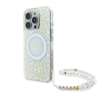 Guess IML Flowers Allover Electro With Pearl Strap MagSafe &uuml;mbris jaoks iPhone 16 Pro - valge