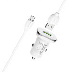 Car laadija Borofone BZ12A QC3.0 USB + MicroUSB valge