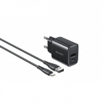 Laadija Awei PD85T-EU 22.5W USB-A/USB-C + USB-A kuni USB-C kaabel 1.0m must