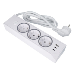E59 pikendusjuhe, 3 pistikupesa, kuni 3680 W, 1 &times; USB-A, 2 &times; USB-C 25 W, 1,5 m toitekaabel, valge