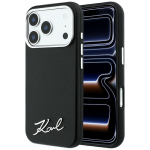 Karl Lagerfeld Saffiano Small Script Metal Logo &uuml;mbris seadmele iPhone 18 Pro / 17 Pro, MagSafe-&uuml;hilduv &ndash; must