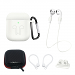 Silicone &Uuml;mbris Set jaoks AirPods 2 / AirPods 1 + &Uuml;mbris / Ear Hook / Neck Strap / Watch Strap Holder / Carabiner - valge