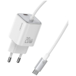 Tinklo įkroviklis USAMS JC Series CC261 20W GaN Mini Fast Charger 2xUSB-C baltas