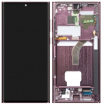 LCD screen Samsung S908 S22 Ultra koos touch screen ja frame Burgundy original (service pack)