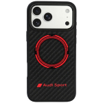 Audi RSQ Carbon Fiber Sport Red Circle &uuml;mbris seadmele iPhone 18 Pro Max / 17 Pro Max, MagSafe-&uuml;hilduv &ndash; must