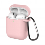 AirPods 2 / AirPods 1 silikoonist pehme &uuml;mbris k&otilde;rvaklappidele + v&otilde;tmehoidja karabiin ripats roosa (&uuml;mbris D)
