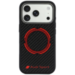 Audi RSQ Carbon Fiber Sport Red Circle &uuml;mbris seadmele iPhone 18 Pro / 17 Pro, MagSafe-&uuml;hilduv &ndash; must