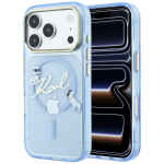 Karl Lagerfeld Script Logo &uuml;mbris seadmele iPhone 18 Pro / 17 Pro, MagSafe-&uuml;hilduv &ndash; helesinine