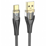 Kaabel USB A to USB C Hoco 2,4A 1,2 m U121 must l&auml;bipaistev