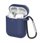 AirPods 2 / AirPods 1 silikoonist pehme &uuml;mbris k&otilde;rvaklappidele + v&otilde;tmehoidja ripats sinine (&uuml;mbris D)