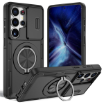 Samsung Galaxy S26 Ultra Case with Sliding Camera Cover and Rotating Stand Compatible with MagSafe - Black