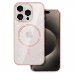 Glitter MagSafe rožinis skaidrus dėklas telefonui iPhone 11
