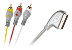 EURO&ndash;3 RCA kaabel, 1,5 m, h&otilde;bedane, tilgakujuline, blisterpakendis