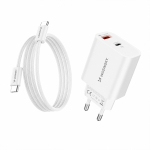 Wozinsky WLS-20W 20W USB-A / USB-C seinalaadija koos 1m USB-C &ndash; USB-C kaabliga, valge