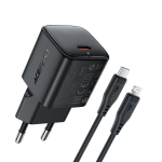 Acefast A117 20 W GaN USB-C-laadija koos 1,2 m USB-C&ndash;Lightning-kaabliga, must