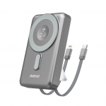 Dudao K29 10000mAh PD 20W MagSafe Power Bank koos metallist korpuse, statiivi ja sisseehitatud USB-C/ Lightning kaablitega - hall