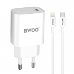 BWOO CDA159 PD seinalaadija 20W 1x USB-C port + Lightning valge