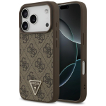 Guess Leather 4G Triangle Strass MagSafe &uuml;mbris iPhone 18 Pro / 17 Pro &ndash; pruun
