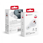 FORCELL F-ENERGY Carbon CC50-1A1C automobilinis įkroviklis Type C + USB A PD QC3.0 3A 38W baltas
