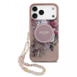 Guess IML Flowers Pearl Strap MagSafe &uuml;mbris jaoks iPhone 17 Pro Max roosa