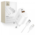 Tech-Protect NCA30 PD 30W QC3.0 USB-A / USB-C Wall Laadija + USB-C / Lightning Kaabel 100cm - valge