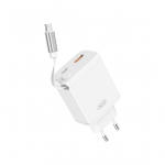 XO wall laadija CE31 1x USB 1x USB-C 30W valge with retractable USB-C kaabel