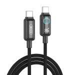 XO NB-Q312B PD USB-C&ndash;USB-C kaabel, 2,0 m, 240 W, must, LED-tulega