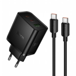 telefoni laadija Hoco 2x USB C + USB A QC3.0 PD 3A 65W + andmekaabel USB C to USB C N75 must
