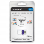 Integral Micro Fusion USB 3.0 OTG m&auml;lupulk USB-A ja Micro-USB &uuml;hendustega, 16 GB, valge