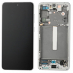 Ekranas Samsung G990 S21 FE 5G su lietimui jautriu stikliuku ir rėmeliu White originalus (service pack)