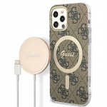 Set Guess GUBPP12MH4EACSW &Uuml;mbris+ Charger iPhone 12/12 Pro brown/brown hard &uuml;mbris 4G Print MagSafe