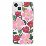 Rifle Paper Clear &uuml;mbris seadmele iPhone 14 Plus, kuldset tooni kaunistusega, Rose Garden mustriga