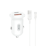 XO CC69 PD 30 W QC autolaadija, 1&times; USB, 1&times; USB-C, valge, USB&ndash;USB-C kaabliga