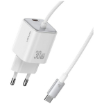 Tinklo įkroviklis USAMS JC Series CC264 30W GaN Mini Fast Charge 2xUSB-C baltas