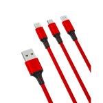 XO NB173 USB&ndash;Lightning + USB-C + microUSB kaabel 3-in-1, 1,2 m, 2,4 A, punane