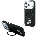 Karl Lagerfeld Karl & Choupette Heads Pin &uuml;mbris seadmele iPhone 18 Pro / 17 Pro, 360&deg; r&otilde;ngastoega, MagSafe-&uuml;hilduv &ndash; must