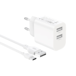 XO CE55 2,4 A seinalaadija, 2 &times; USB, valge, USB-C kaabliga