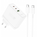 Borofone Wall Laadija BN11 Imperial - USB + 2xType C - QC 3.0 PD 100W with Type C to Type C Kaabel valge