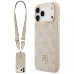 Guess 4G Strass Logo & Big Strap Metal Buttons MagSafe &Uuml;mbris jaoks iPhone 17 Pro Max - Roosa