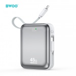 BWOO i&scaron;orinė baterija P77 45W, 10000 mAh with USB-C and Lightning laidas, pilkas
