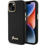 Guess Silicone Script Metal Logo & Frame &uuml;mbris jaoks iPhone 15 - must