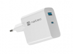 NATEC RIBERA GAN CHARGER 1x USB-A + 1x USB-C 65W valge