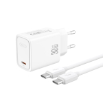 XO CE53 PD 30 W seinalaadija, 1 &times; USB-C, valge, USB-C&ndash;USB-C kaabliga