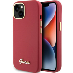 Guess Silicone Script Metal Logo & Frame &uuml;mbris jaoks iPhone 15 - punane